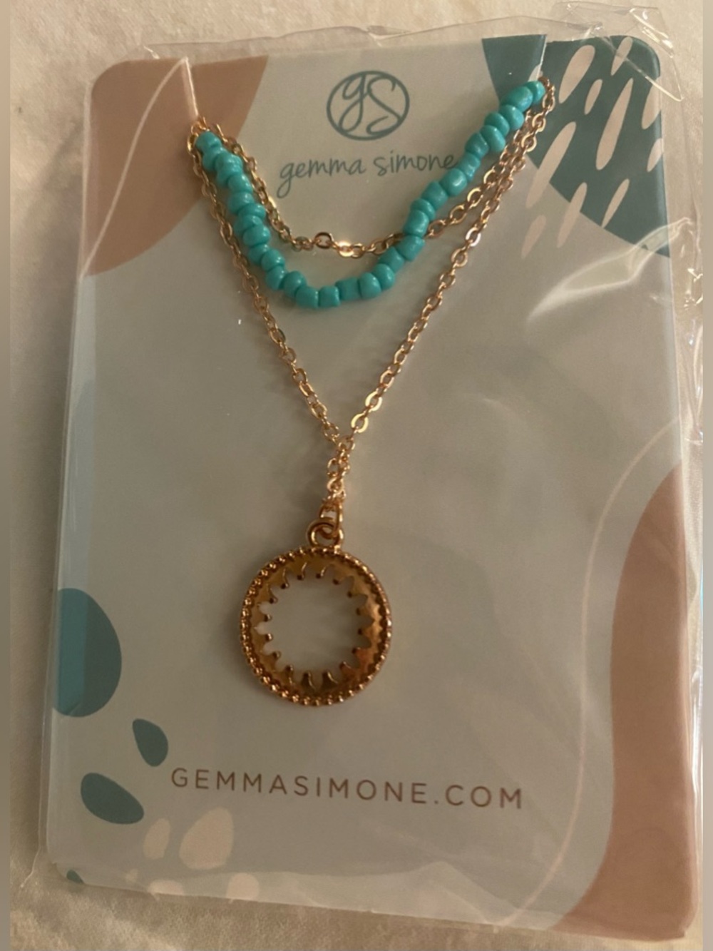 Gemma Simone Gold Tone Sun Pendant Necklace Turquoise Beads
